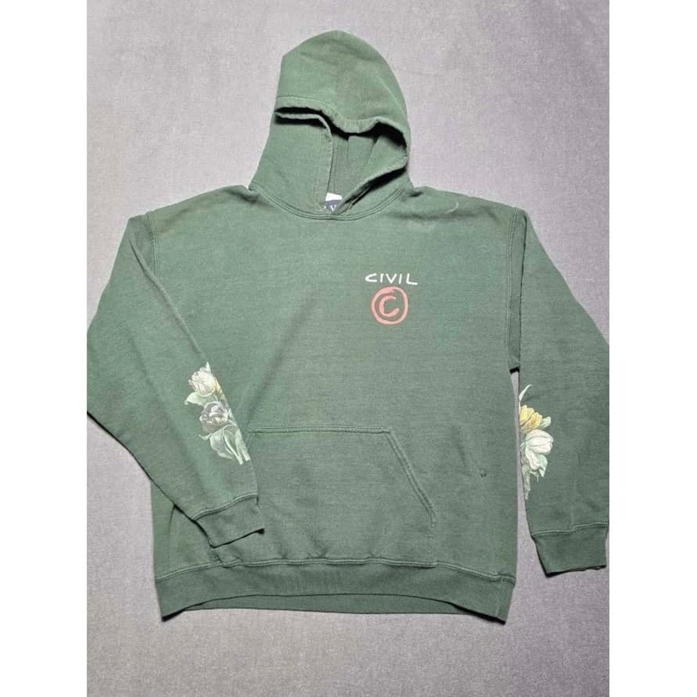 Civil‎ Regime Mens Large Green Floral Graphic Print Pullover Hoodie Sweatshirt